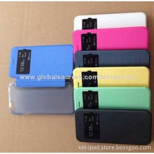 Mobile Phone Protectors/Cases for iPhone 6, Made of PC, PU Leather Materials, Viewing Window
